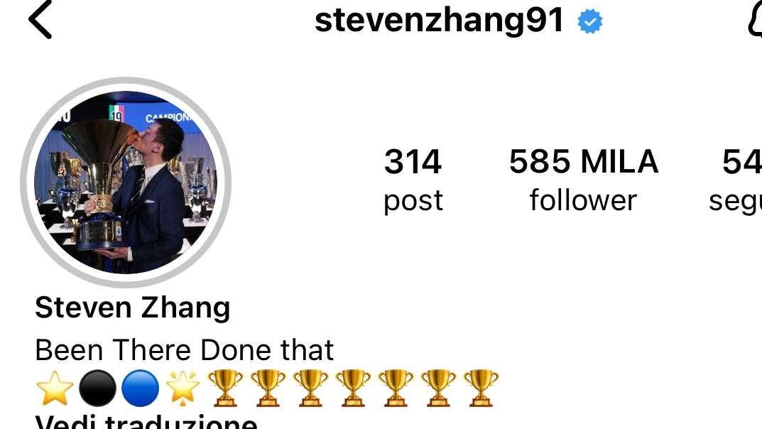 Dopo i saluti, Zhang cambia la bio su Instagram e lancia un nuovo motto legato all'Inter: "Ci sono stato, l'ho fatto"