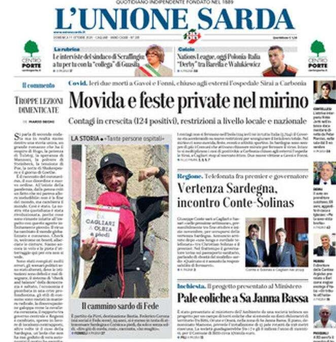 Prima pagina L'Unione Sarda - Polonia-Italia, derby tra Barella e Walukiewicz