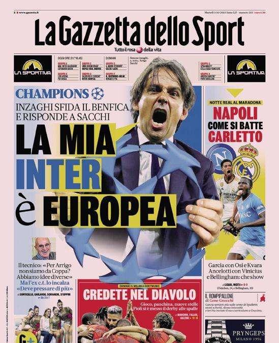 Prima GdS - La mia Inter è europea: Inzaghi sfida il Benfica e risponde a Sacchi