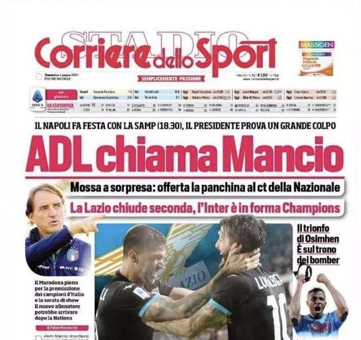 Prima CdS - ADL chiama Mancio. La Lazio chiude seconda, l'Inter è in forma Champions