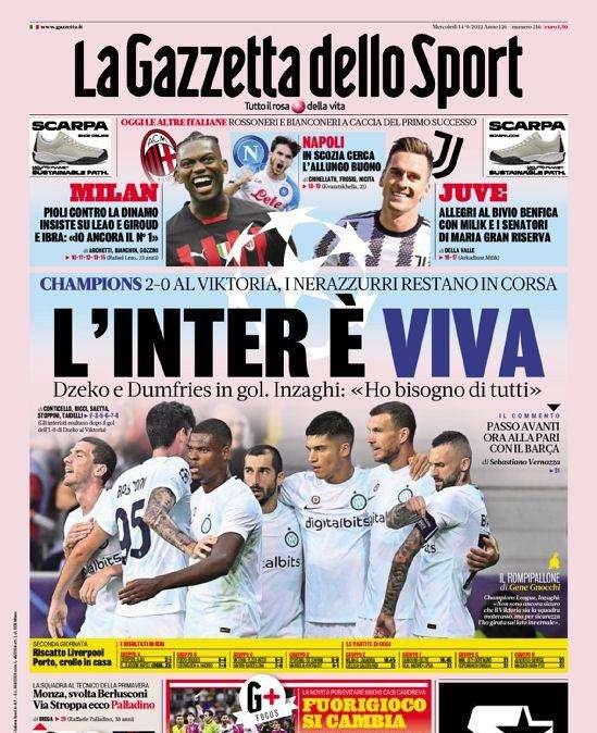 Prima GdS - L’Inter è viva. Champions, 2-0 al Viktoria. I nerazzurri restano in corsa