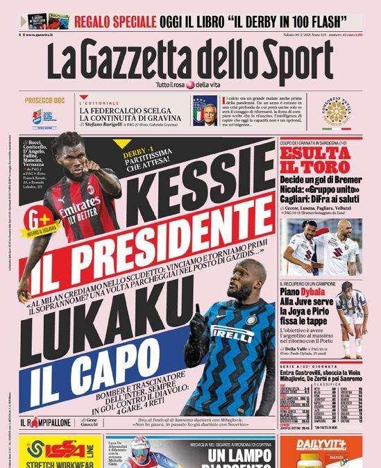 Prima pagina GdS - Lukaku il capo: bomber dell'Inter, sempre in gol contro il Milan