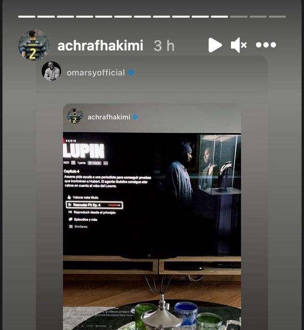 Hakimi si rilassa con 'Lupin': siparietto su Instagram con il protagonista Omar Sy