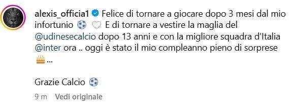 Sanchez: "Felice di tornare dopo l'infortunio". E non dimentica l'Inter: "La miglior squadra d'Italia"