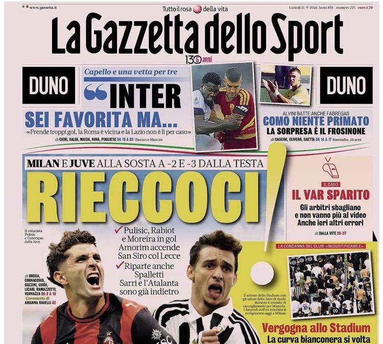 Rassegna stampa, le prime pagine dei quotidiani sportivi in edicola