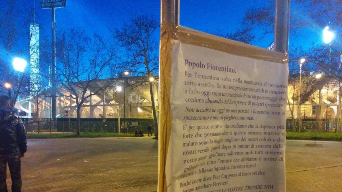 CAMPO MARTE, Cartelli di protesta in zona stadio