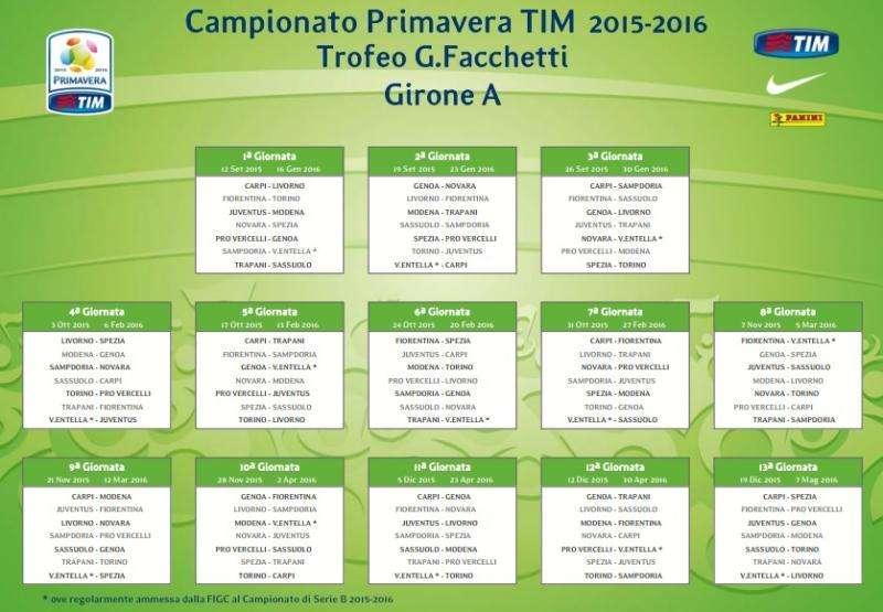 PRIMAVERA, Il calendario: con la Juve alla 9a giornata
