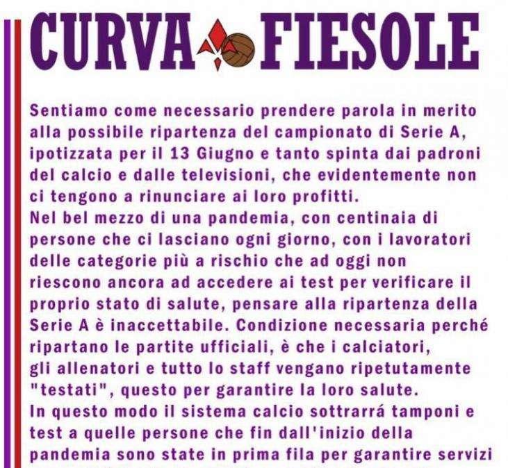 C. FIESOLE, Inaccettabile pensare alla ripartenza