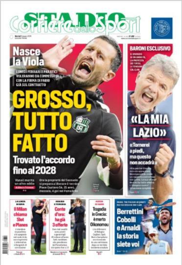 Il Corriere dello Sport scioglie le riserve: "Fiorentina-Grosso, tutto fatto"