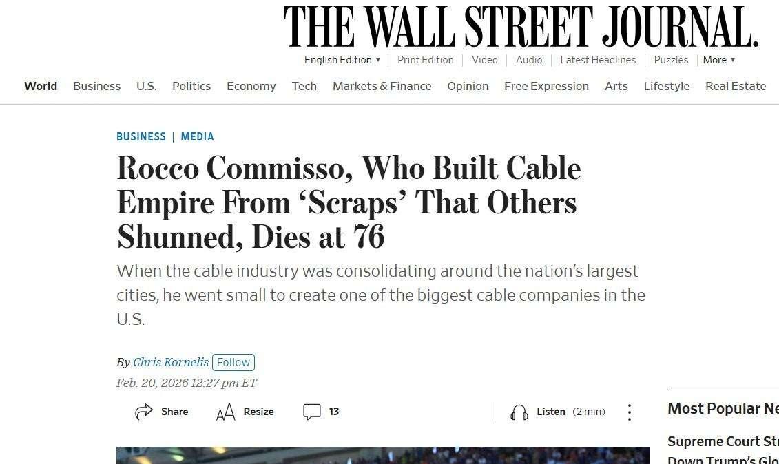 Il Wall Street Journal celebra Commisso: "Un impero dagli "scarti" che gli altri ignoravano"