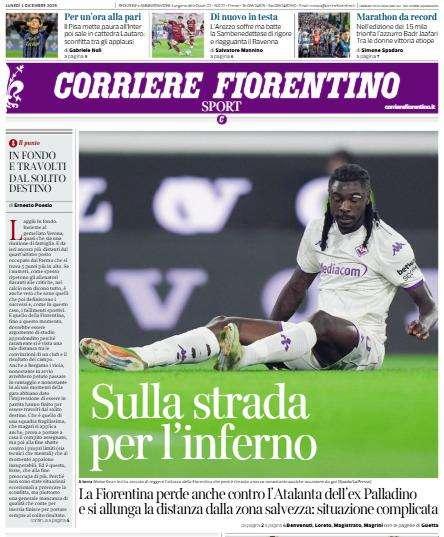 Fiorentina sempre più giù, il CorFiorentino titola: "Sulla strada per l'inferno"