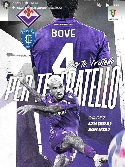 DODO, Dedica la partita di Coppa a Bove via social