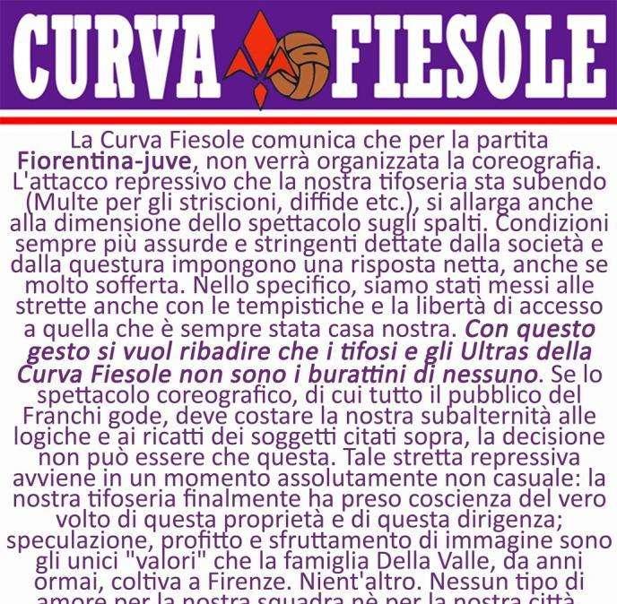 C. FIESOLE, Con la Juve no coreografia. I motivi...