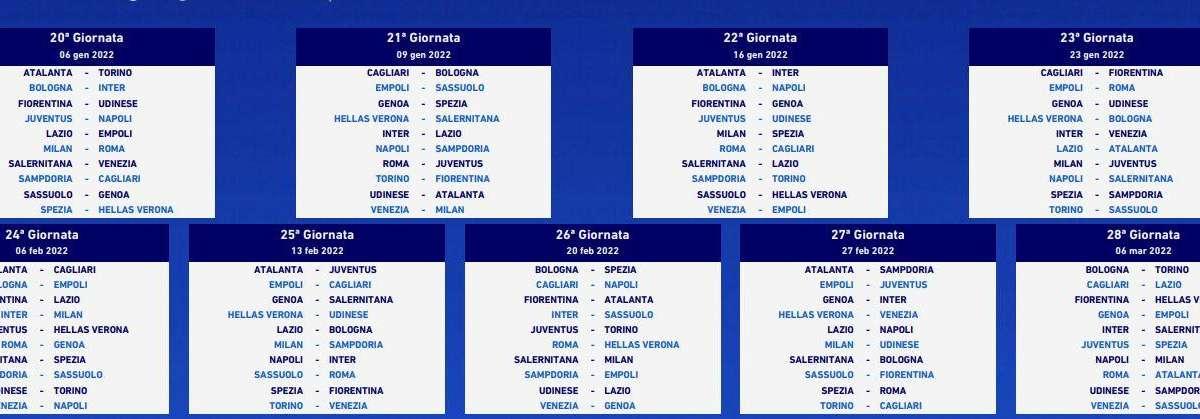 FOTO, Il calendario completo della Serie A 2021/22
