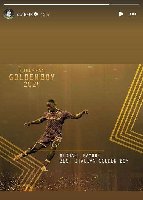 DODO, I complimenti a Kayode per il suo "Golden Boy"