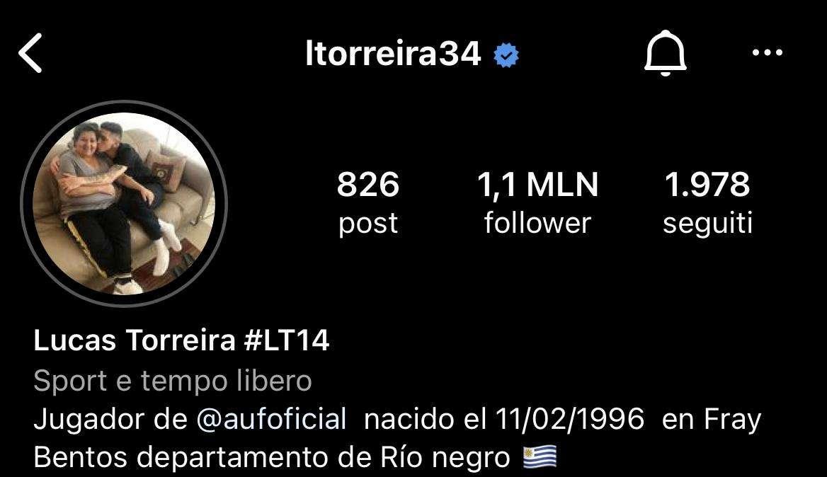 TORREIRA, Dalla bio di IG sparisce nome dei viola