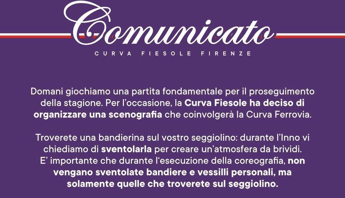 Nota della Fiesole: "Domani pronta coreografia: serve atmosfera da brividi"