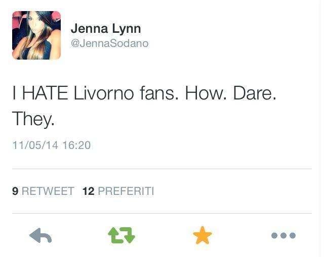 TWITTER, Ragazza Rossi: "Odio i tifosi del Livorno"