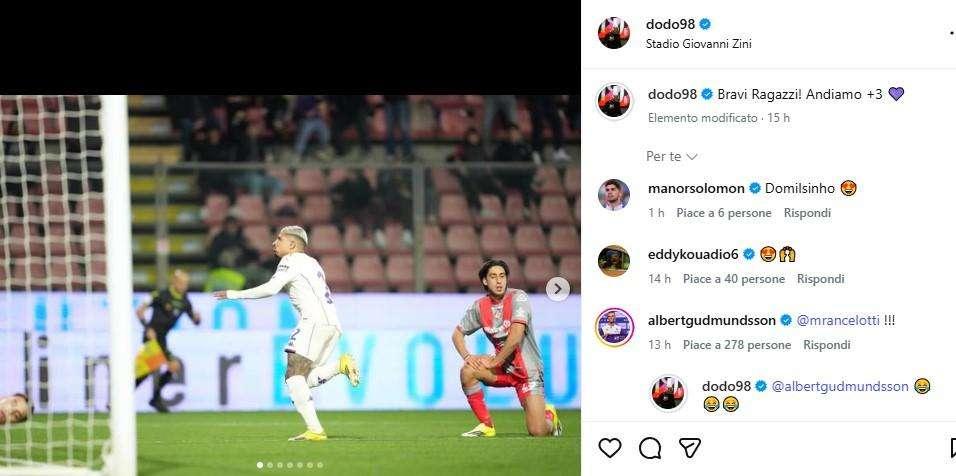 Dodo esulta dopo la vittoria e il gol, Gudmundsson tagga il ct Ancelotti