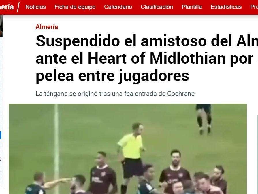 HEARTS, Amichevole con Almeria sospesa per rissa