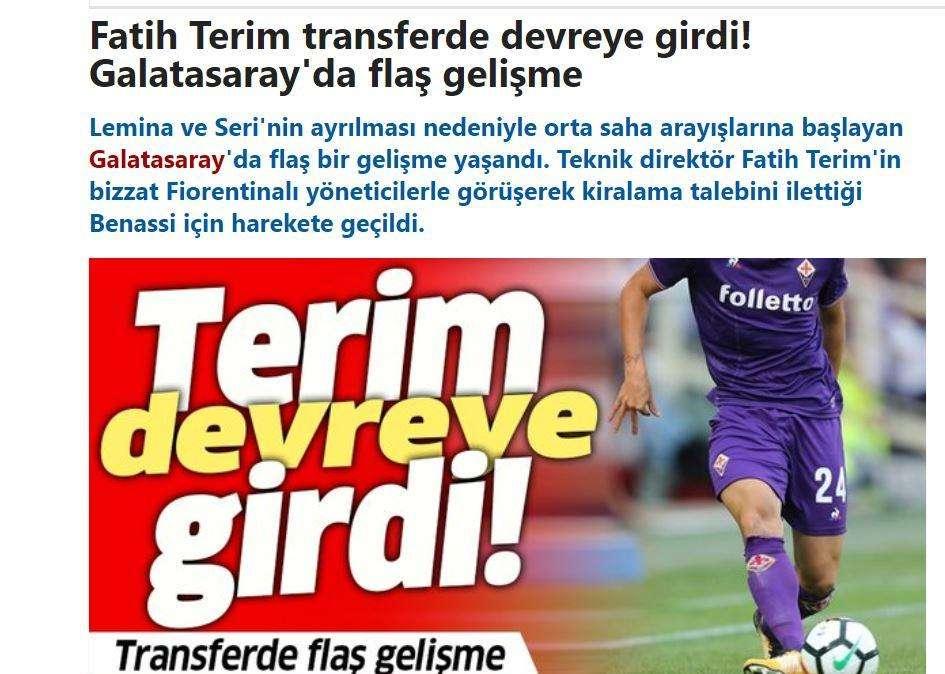BENASSI, Il Galatasaray su di lui: lo chiede Terim