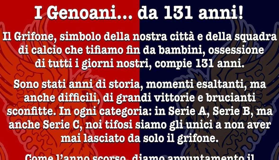 Genoa tifosi, la festa per i 131 anni, appuntamento a De Ferrari