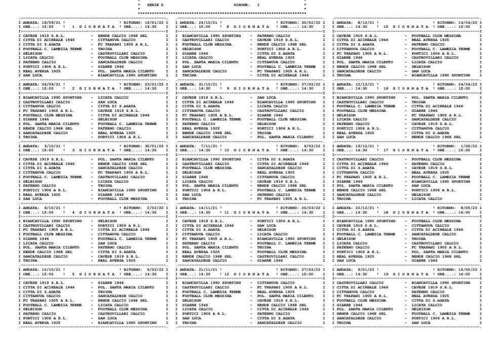 Serie D Girone I, il calendario 2021/2022