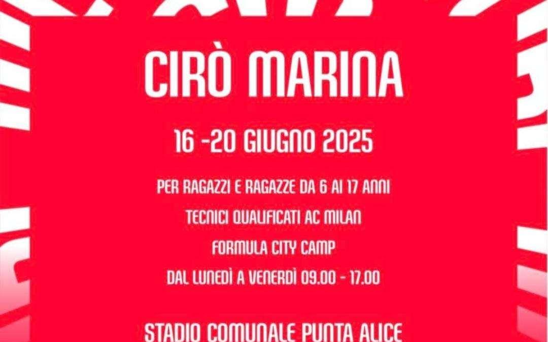 Dal 16 al 20 giugno arriva a Cirò Marina il Milan Camp Academy 