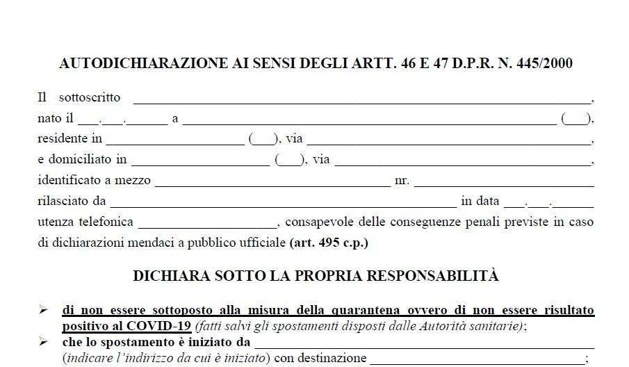 Coronavirus / 26 marzo, modulo nuovo per l'autocertificazione: scarica e stampa il pdf
