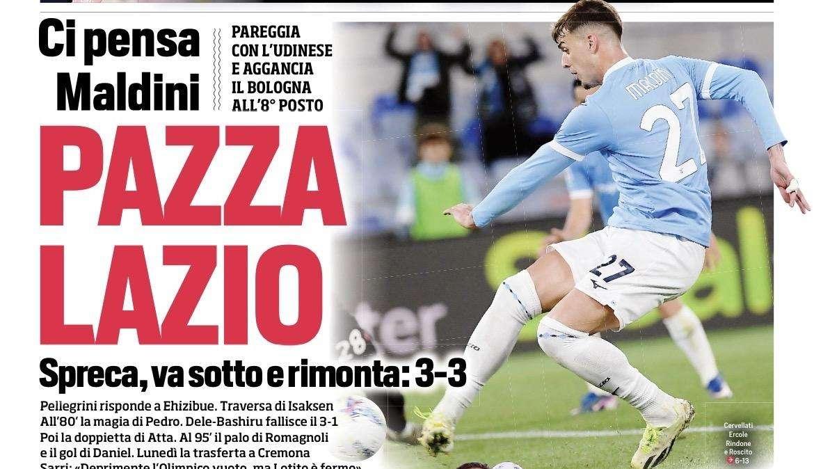 "Pazza Lazio": il Corriere dello Sport esalta Maldini e il gol nel finale - FT