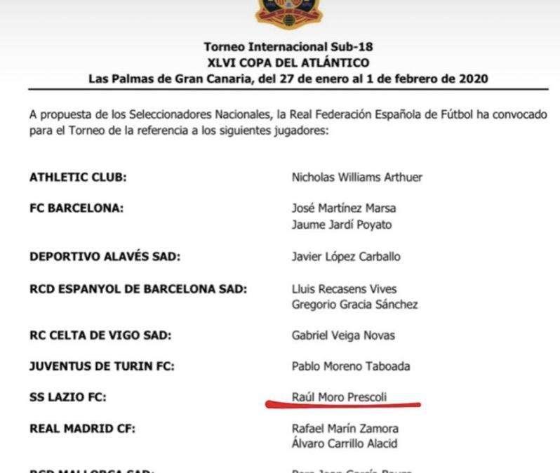Primavera, Raul Moro convocato con la Spagna Under 18