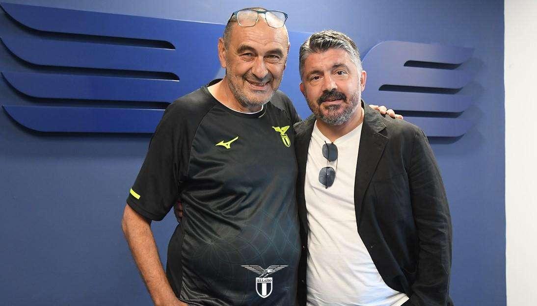 Lazio, il ct Gattuso in visita a Formello da Sarri: "Ha assistito anche all'allenamento"