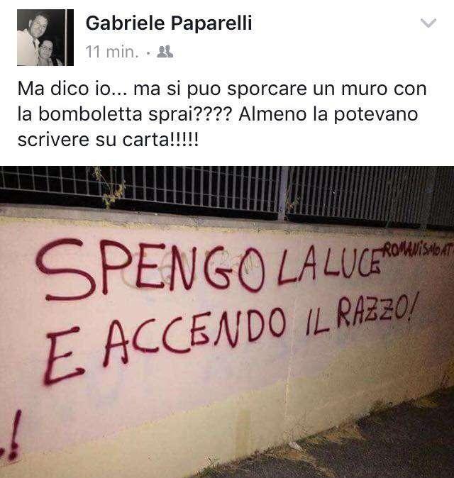 Paparelli, l'ennesima scritta della vergogna: "Spengo la luce e accendo il razzo" - FOTO