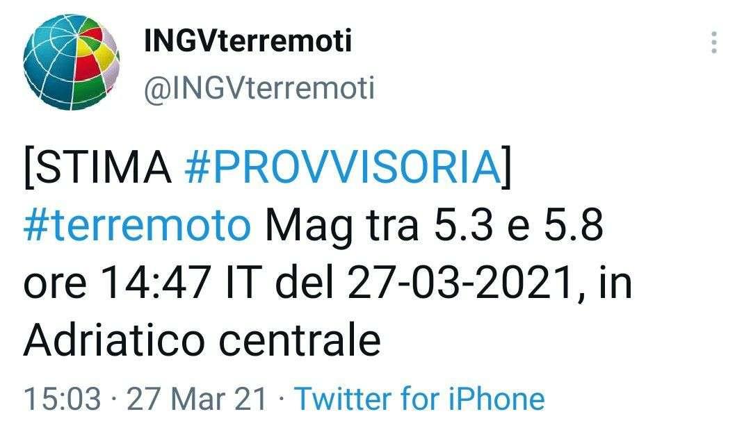 Terremoto, forte scossa nel Mar Adriatico: avvertita fino a Roma e Napoli