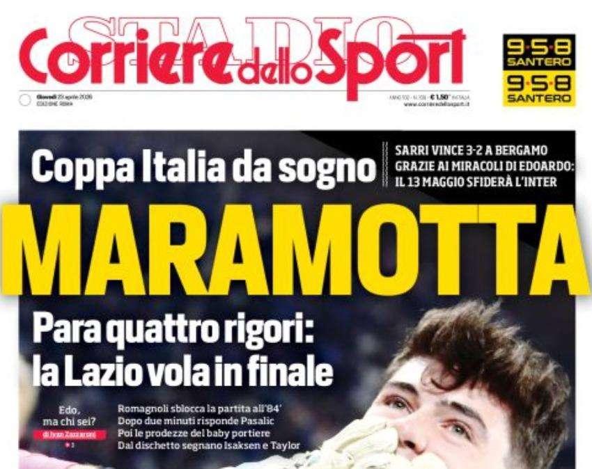 "Maramotta": il Corriere dello Sport celebra Motta e la Lazio - FOTO