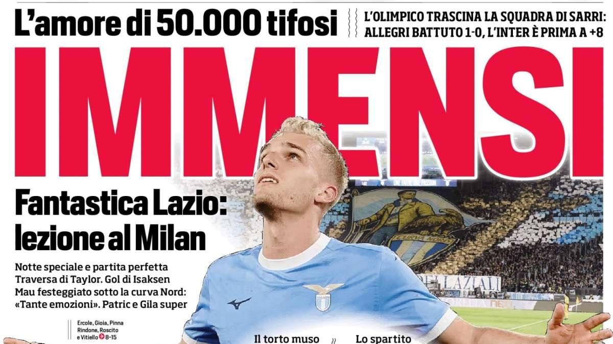 "Immensi": il Corriere dello Sport esalta la Lazio e i suoi tifosi - FOTO