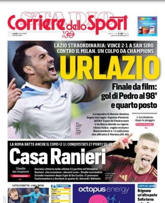 Lazio, il Corriere dello Sport omaggia Pedro in prima pagina: "Urlazio!" - FOTO