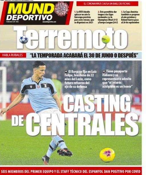 Lazio, la prima pagina di Mundo Deportivo tutta per Luiz Felipe - FOTO