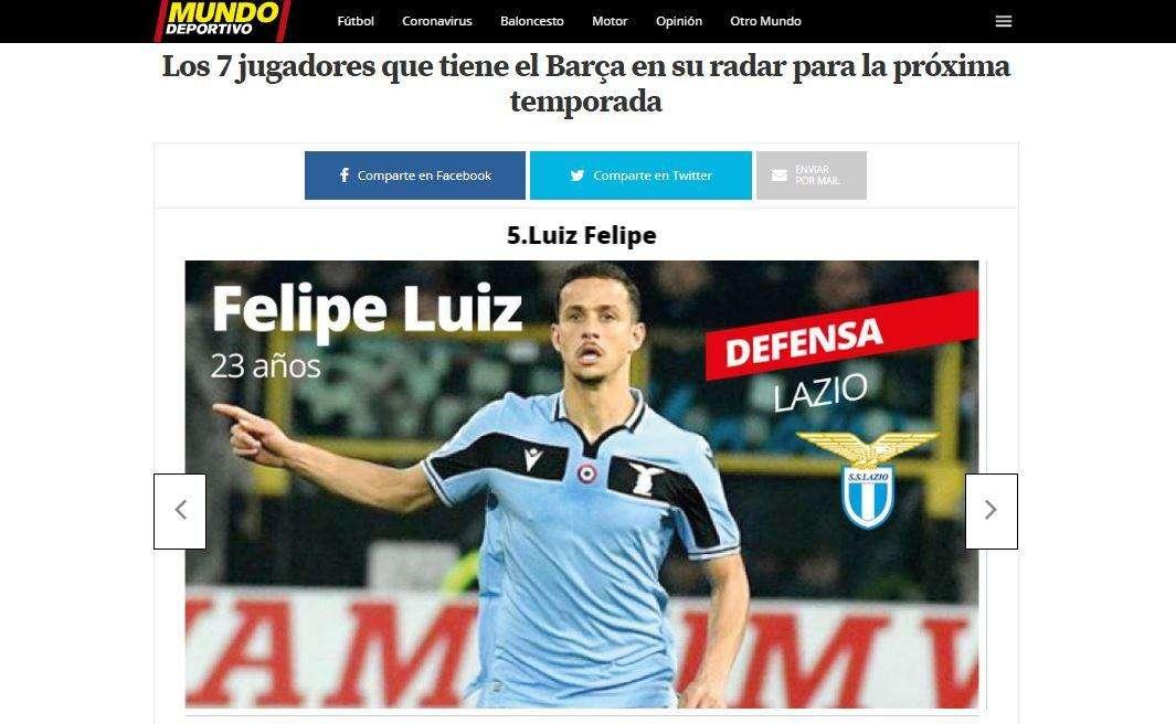 Calciomercato Lazio, Mundo Deportivo insiste: “Il Barça vuole Luiz Felipe”
