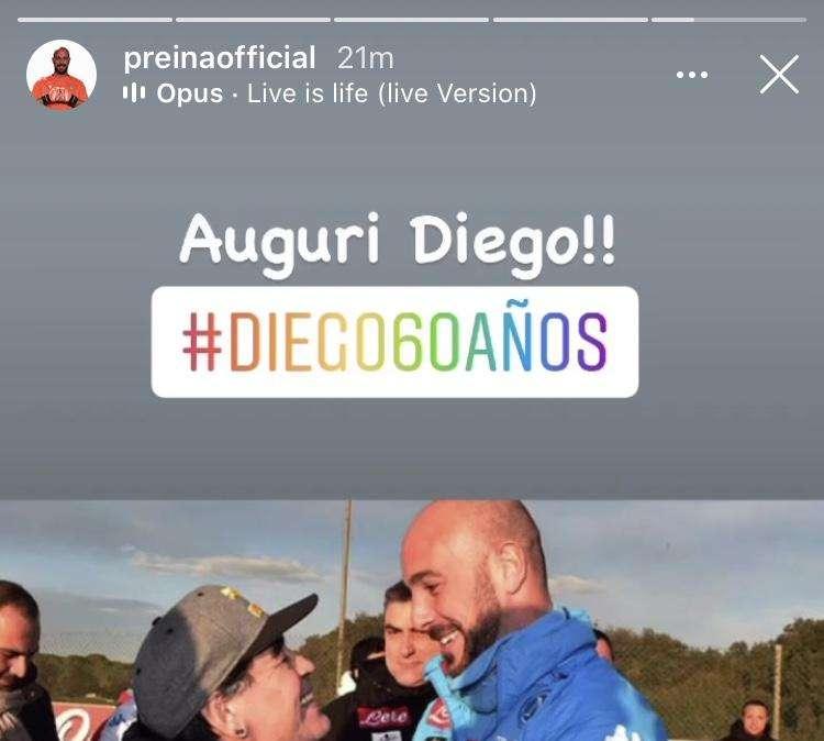 Lazio, gli auguri di Reina a Maradona: “Auguri Diego”