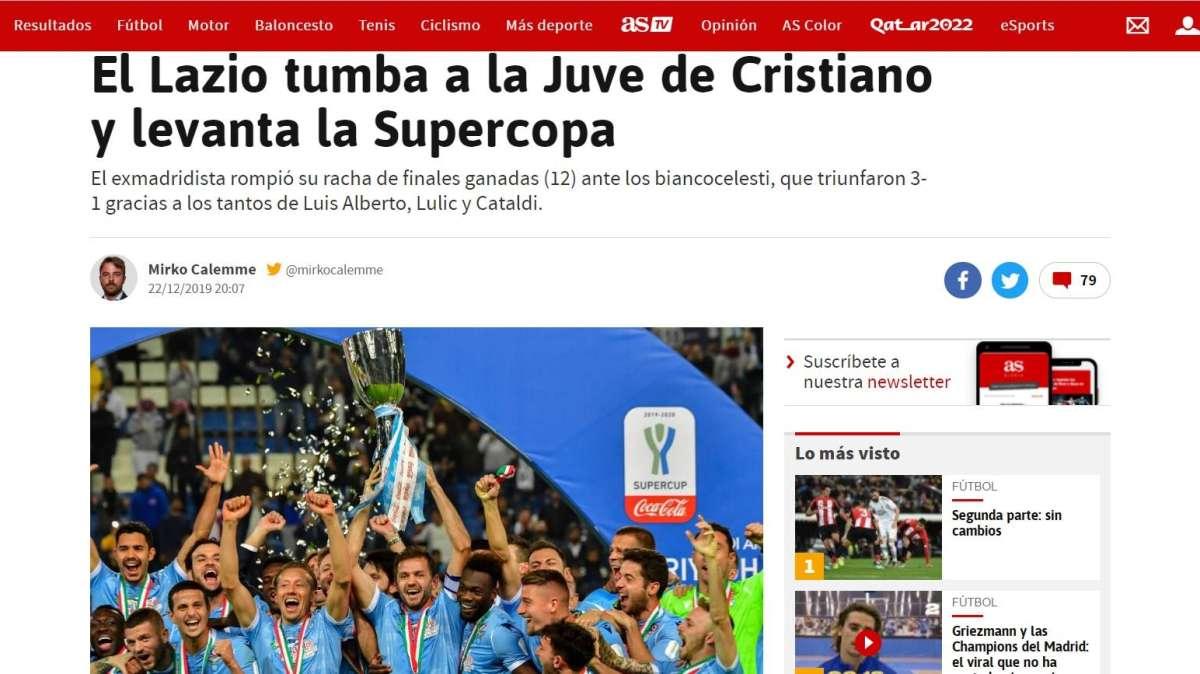 Lazio, il trionfo in Supercoppa nei titoli dei portali sportivi internazionali