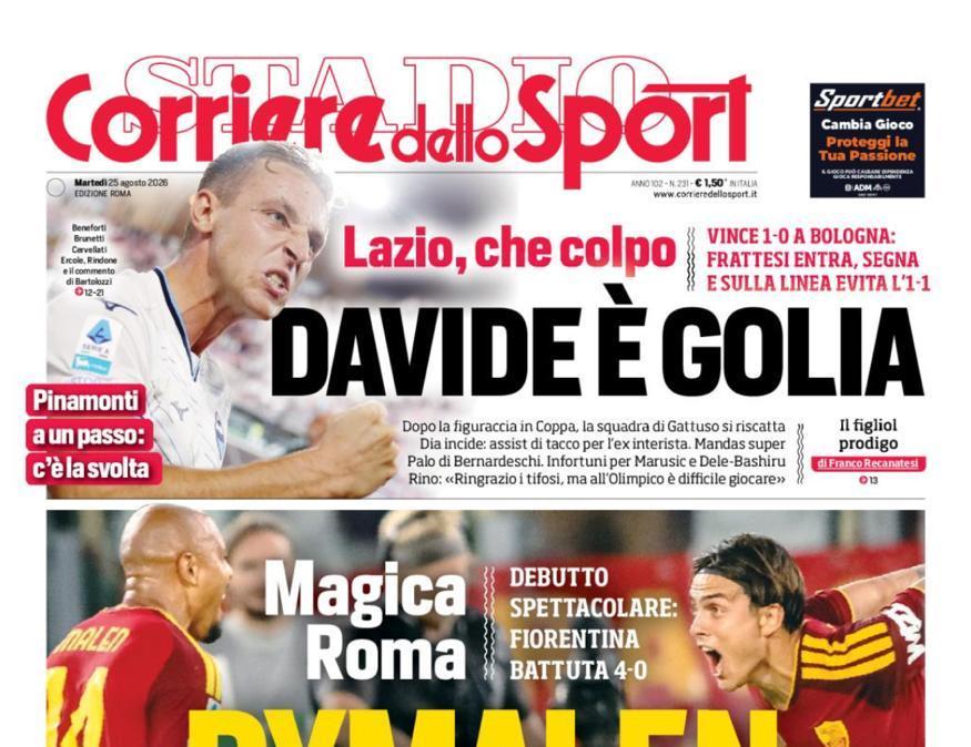 Lazio, la prima pagina del Corriere dello Sport: "Davide è Golia!" - FOTO