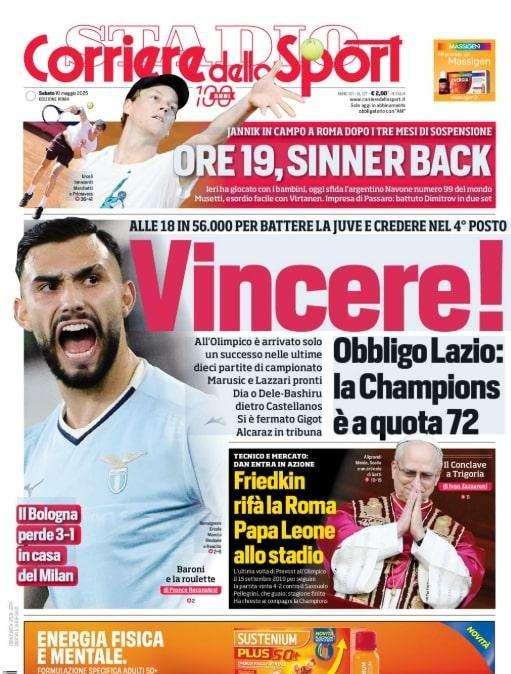 Lazio, la prima pagina del Corriere dello Sport carica: "Vincere!" - FOTO
