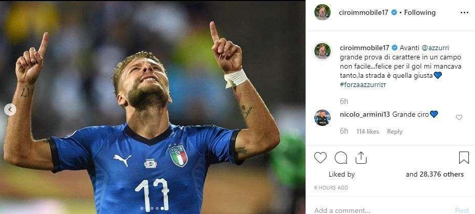 Italia, Immobile esulta sui social e i compagni: “Bravo Cirù” - FOTO
