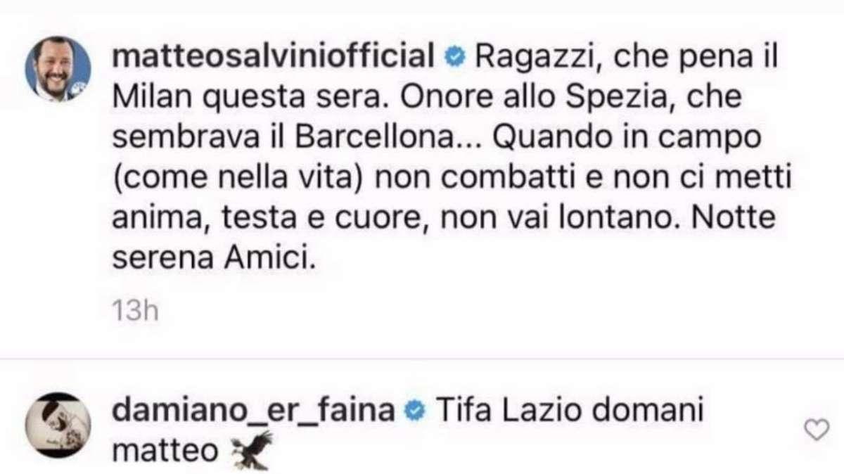 Inter - Lazio, siparietto tra Salvini e Damiano Er Faina: "Tifa per i biancocelesti" 