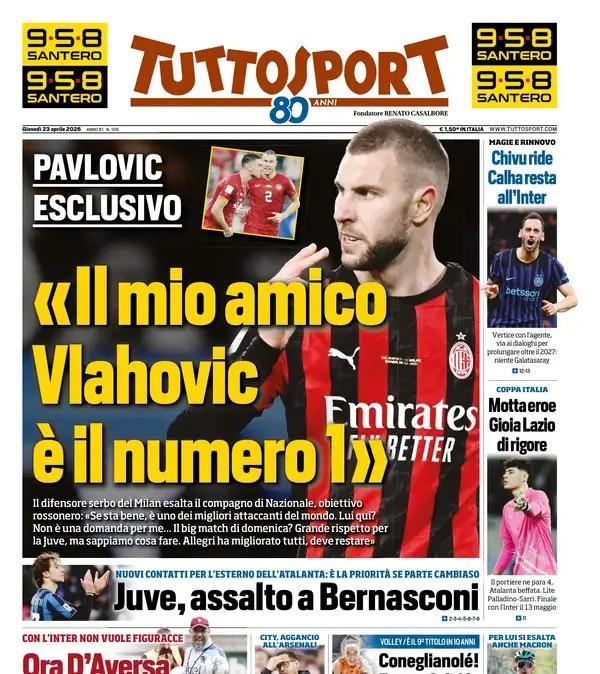 "Chivu sorride, Calhanolgu resta all'Inter! Juve, assalto a Bernasconi...", la prima pagina di TuttoSport