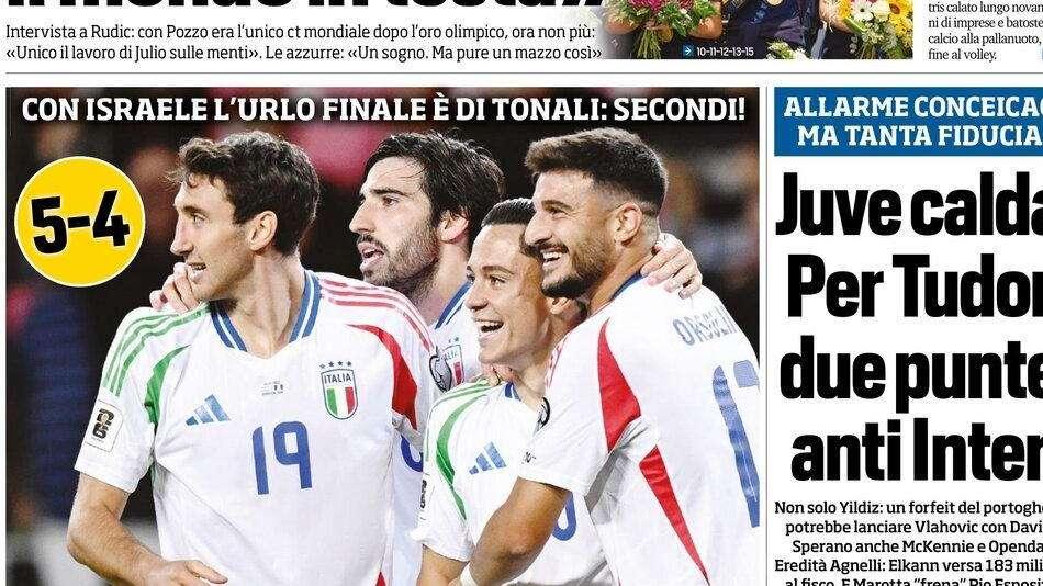 "Juve calda. Per Tudor due punte anti Inter", la prima pagina di TuttoSport