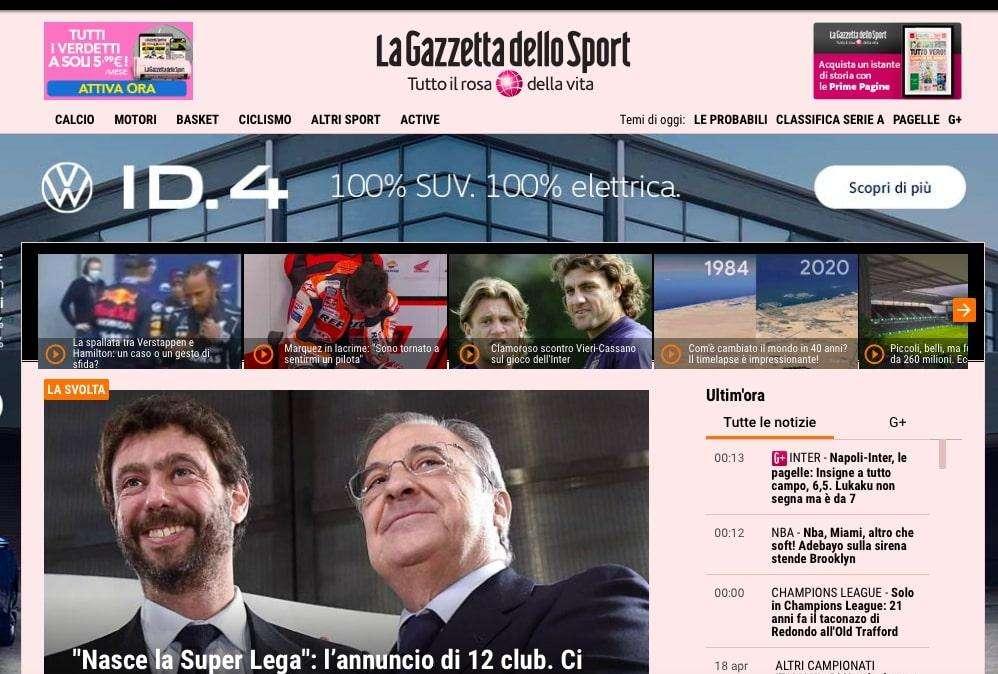 Le aperture in Italia: "Nasce la Superlega. Ci sono anche Inter, Juve e Milan"