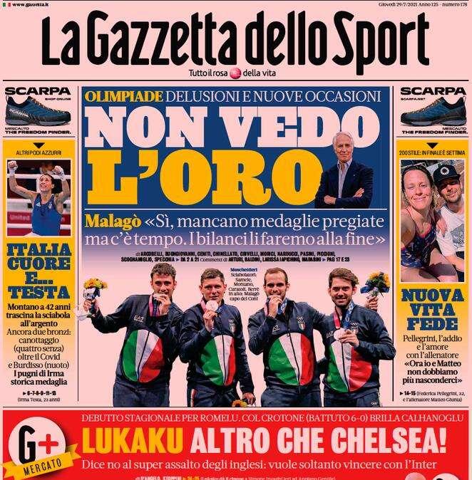 La Gazzetta in apertura: "Lukaku, altro che Chelsea!". Romelu dice no ai Blues