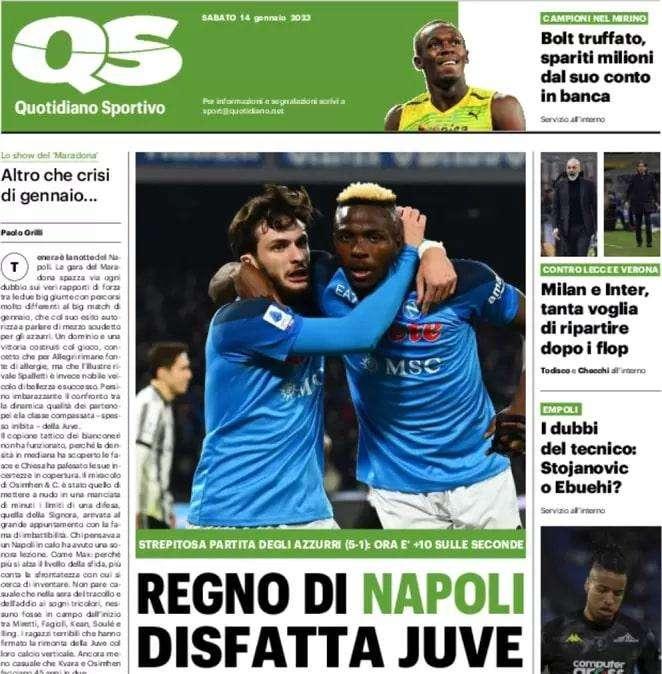 La prima pagina di QS: "Milan e Inter, ripartire dopo i flop"